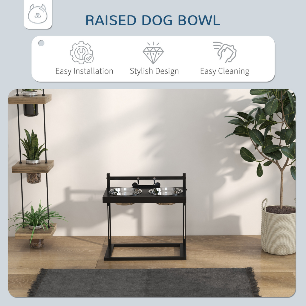 PawHut Adjustable Raised Dog Bowl Stand with Name Plate