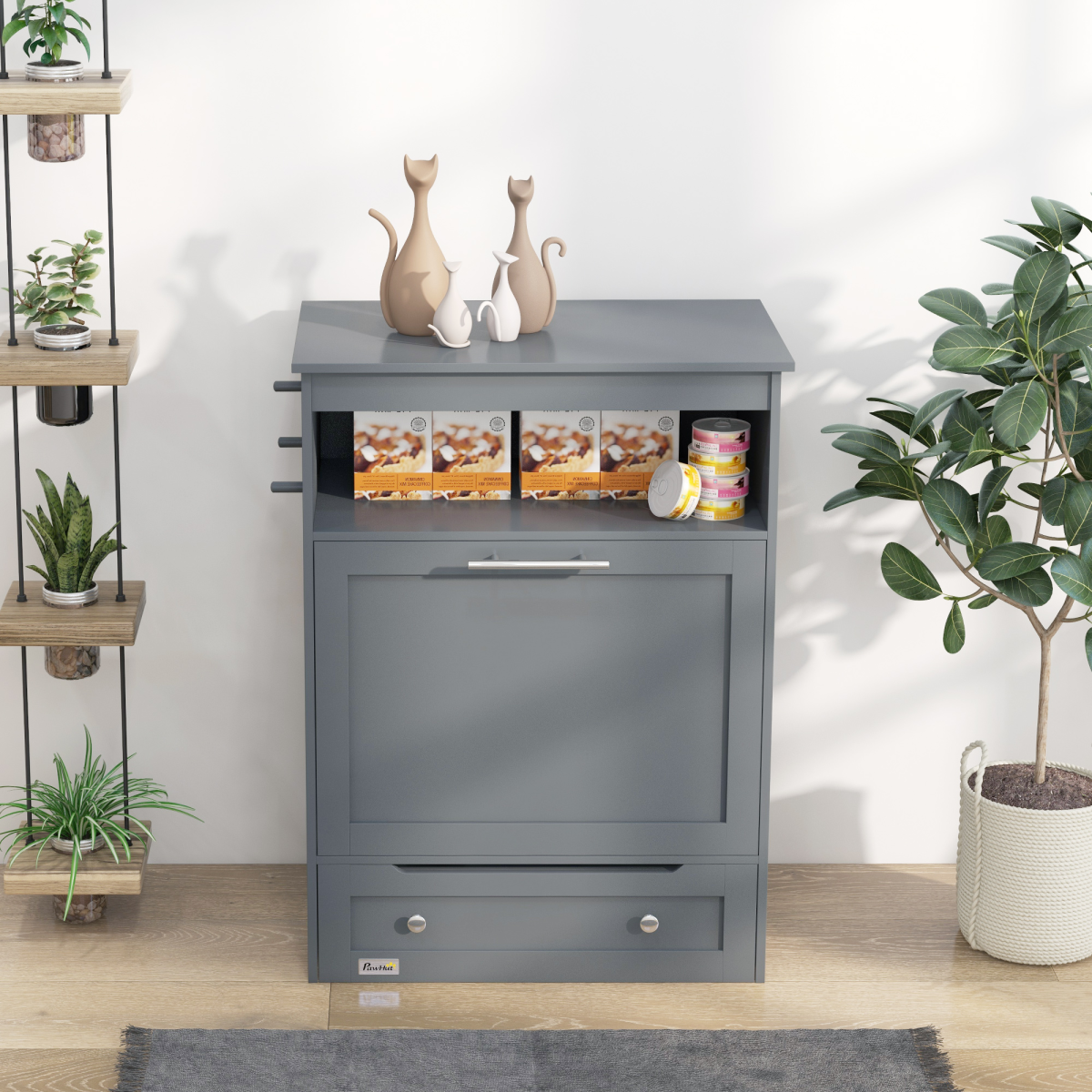 PawHut Pet Feeder Station with Storage Cabinet and Dual Bowls