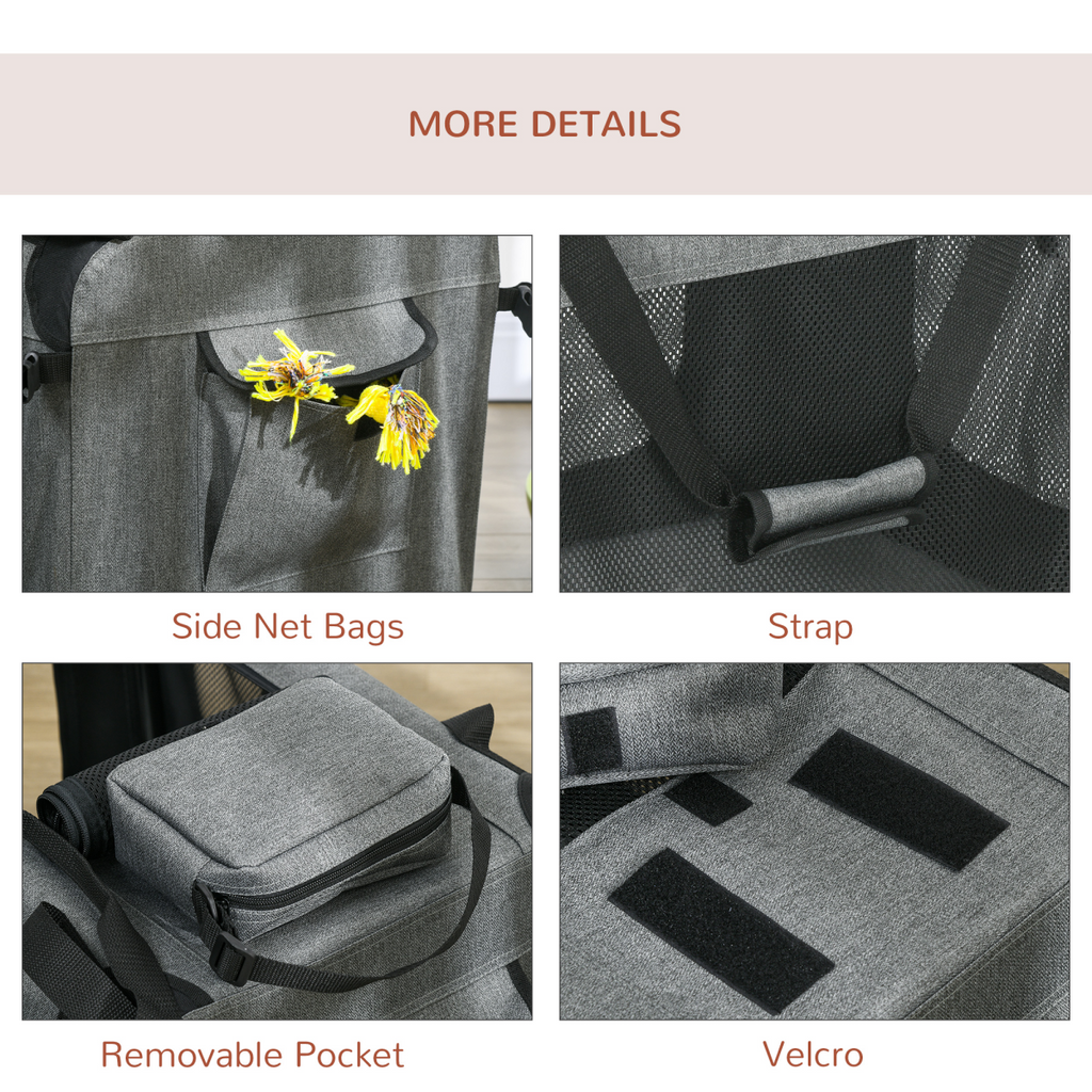 PawHut Folding Pet Carrier Bag House with Cushion, Grey, 60x41x41 cm