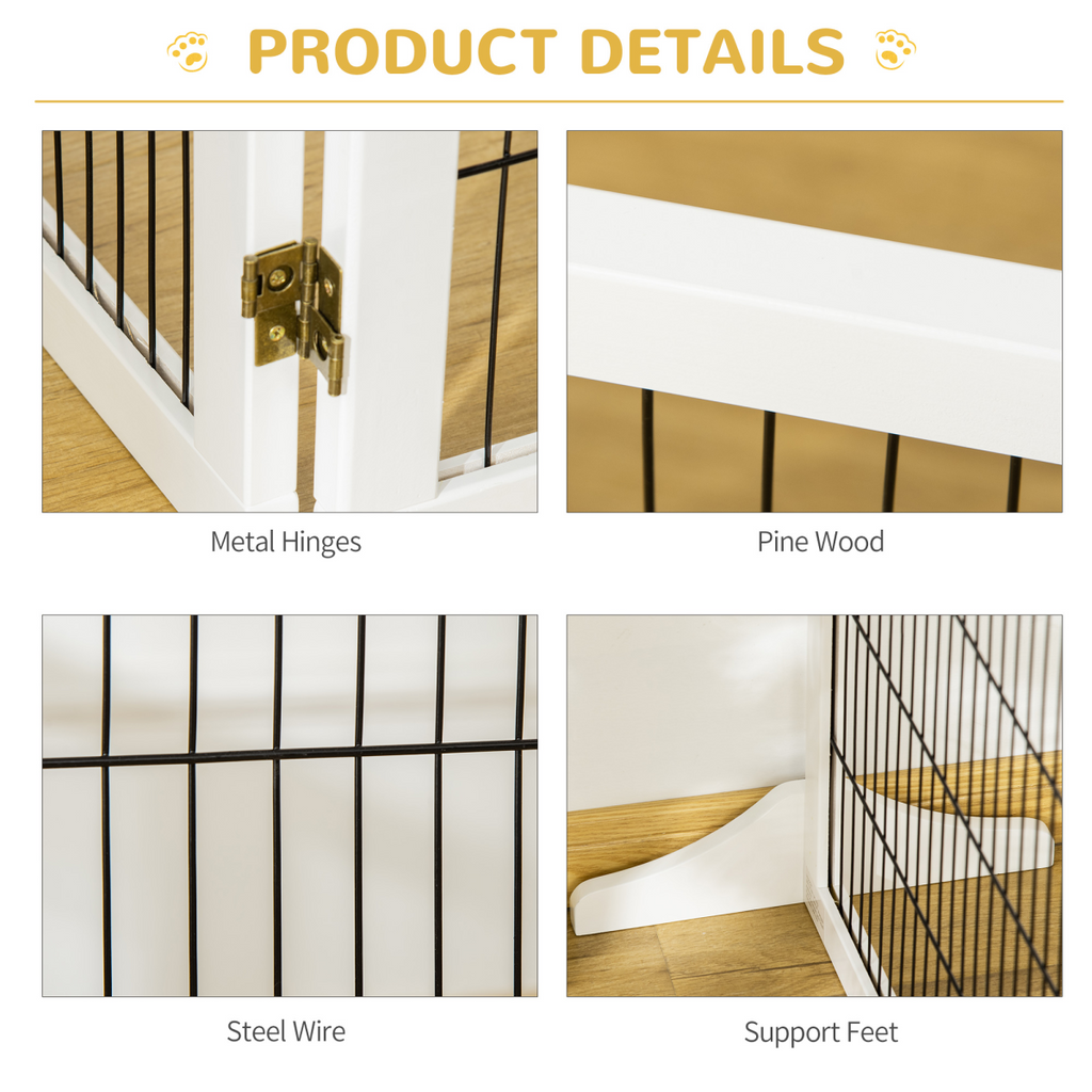 6-Panel Freestanding Foldable Wooden Dog Gate Playpen 432cm Pawhut