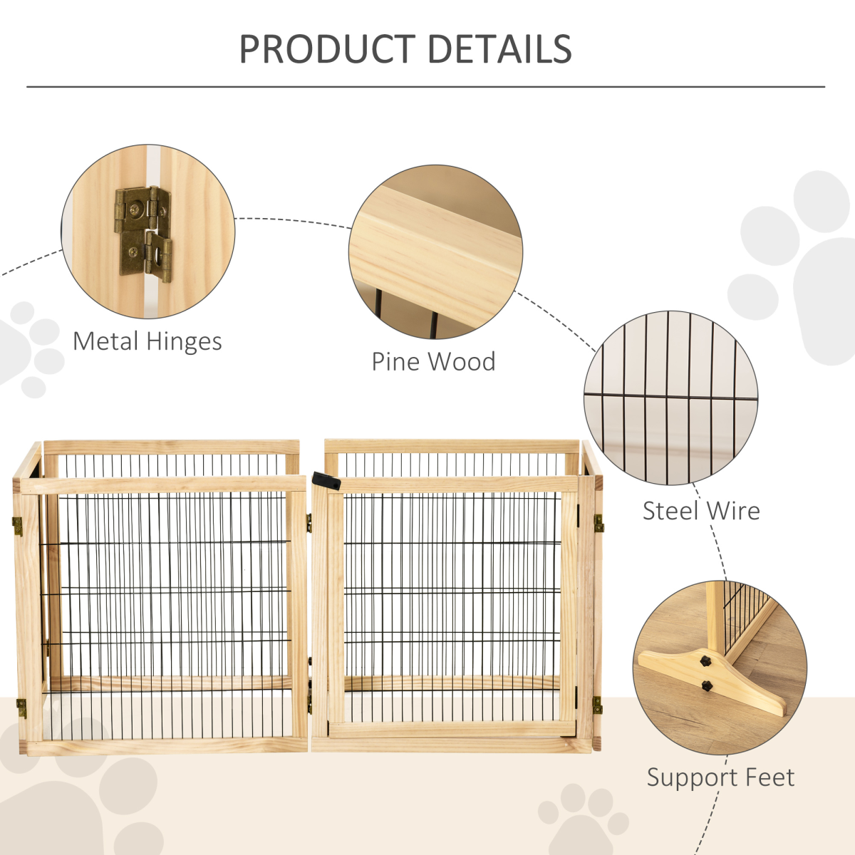 PawHut 6-Panel Freestanding Foldable Wooden Dog Gate Playpen 432cm