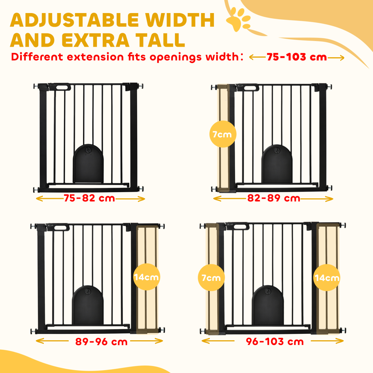 75-103 cm Extra-Wide Pet Gate, Stair Pressure Fit, Double Locking, Black