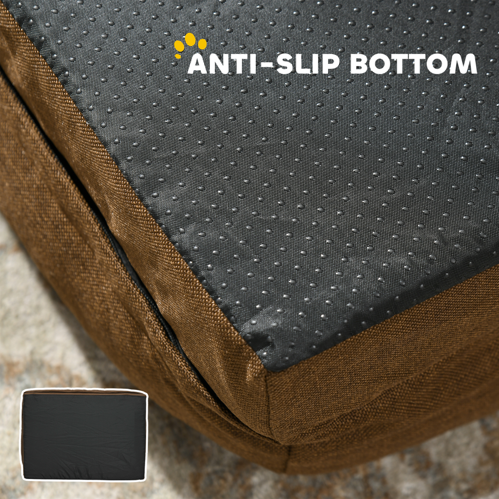 PawHut Calming Large Dog Bed with Thick Bolster, Non-Slip, Brown