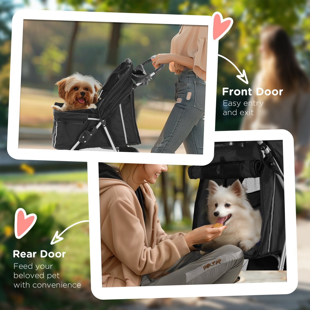 3-Wheel Cat & Dog Pet Stroller Carrier with Brake & Breathable Mesh - Black
