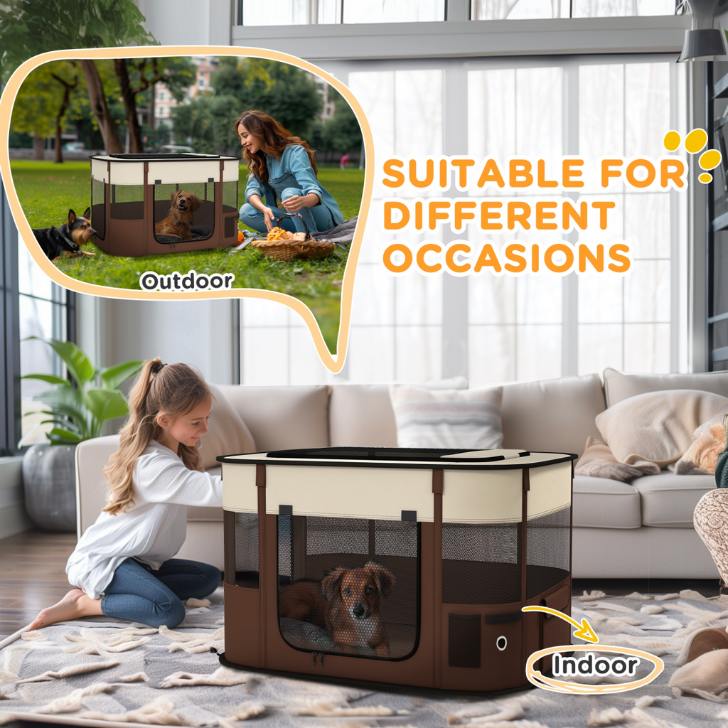 PawHut Portable Foldable Pet Playpen for Small Animals - Brown