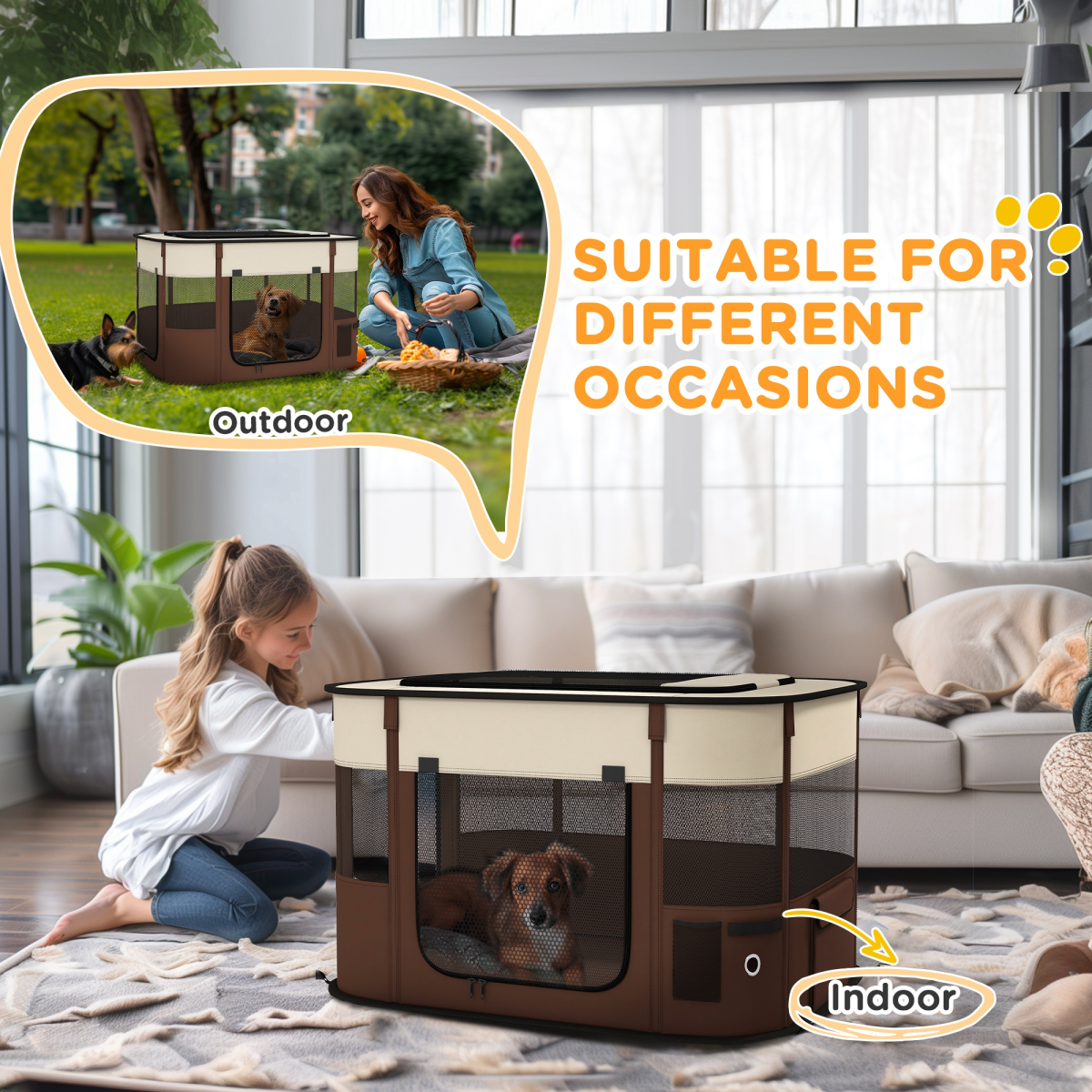 PawHut Portable Foldable Pet Playpen for Small Animals - Brown