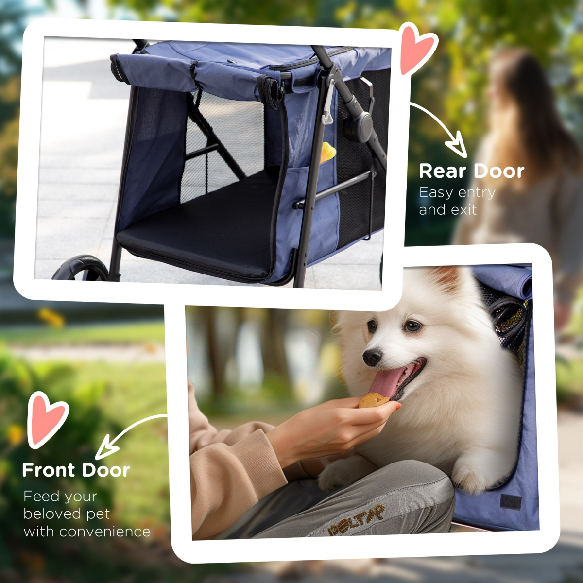 PawHut One-Click Foldable Pet Stroller with Mesh Windows - Blue