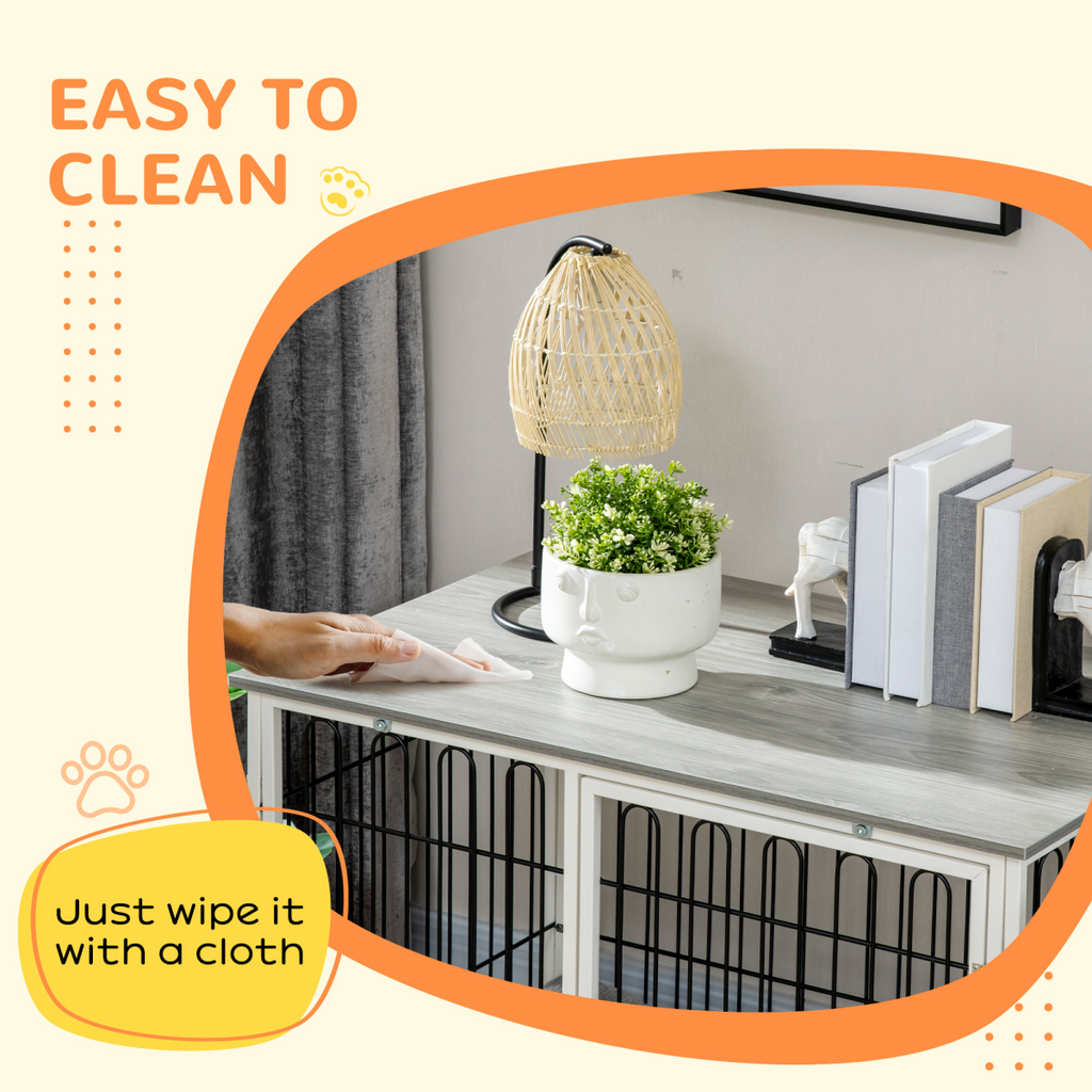 PawHut Dog Crate End Table — Soft Washable Cushion, Lockable Door