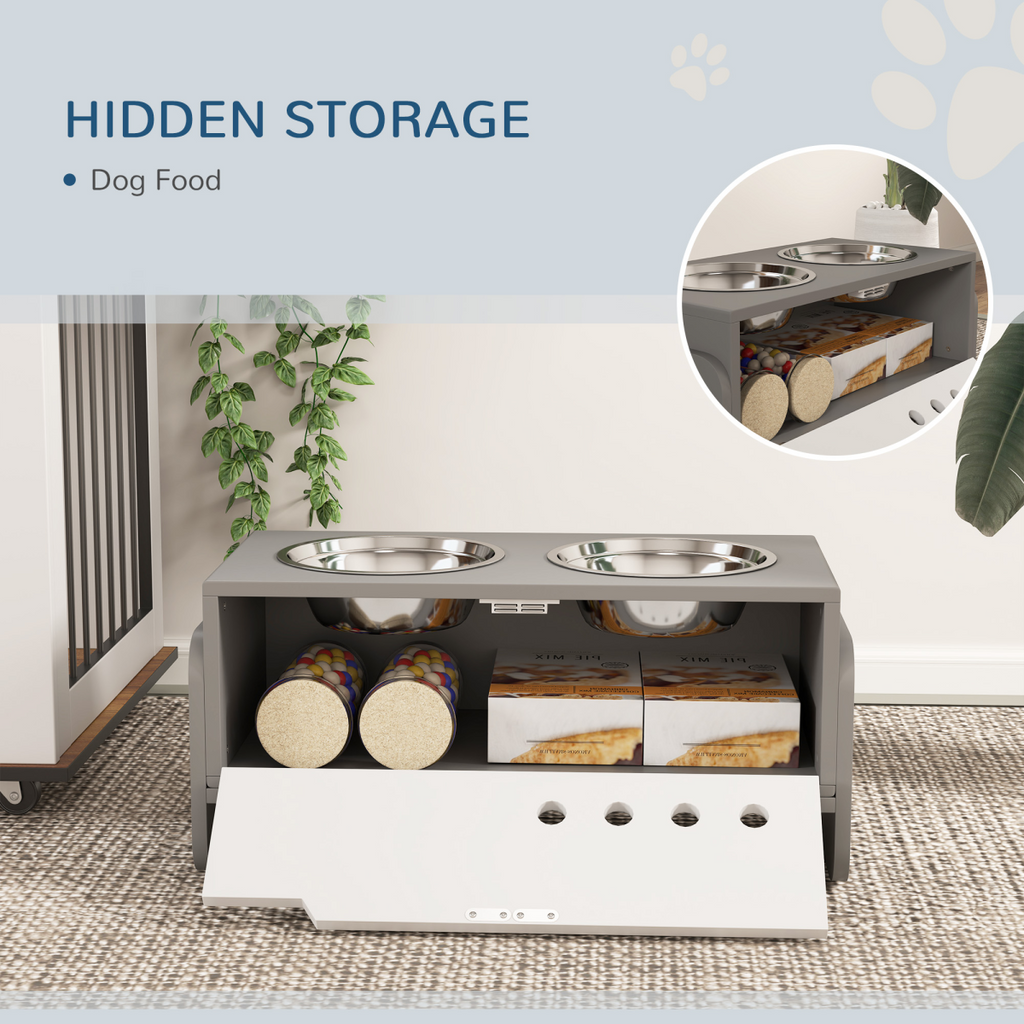 PawHut Height-Adjustable Dog Feeder with Dual Stainless Bowls & Storage
