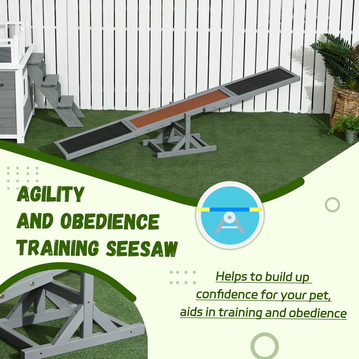 PawHut Large Wooden Pet Seesaw with Anti-Slip Surface 180x30x30 cm
