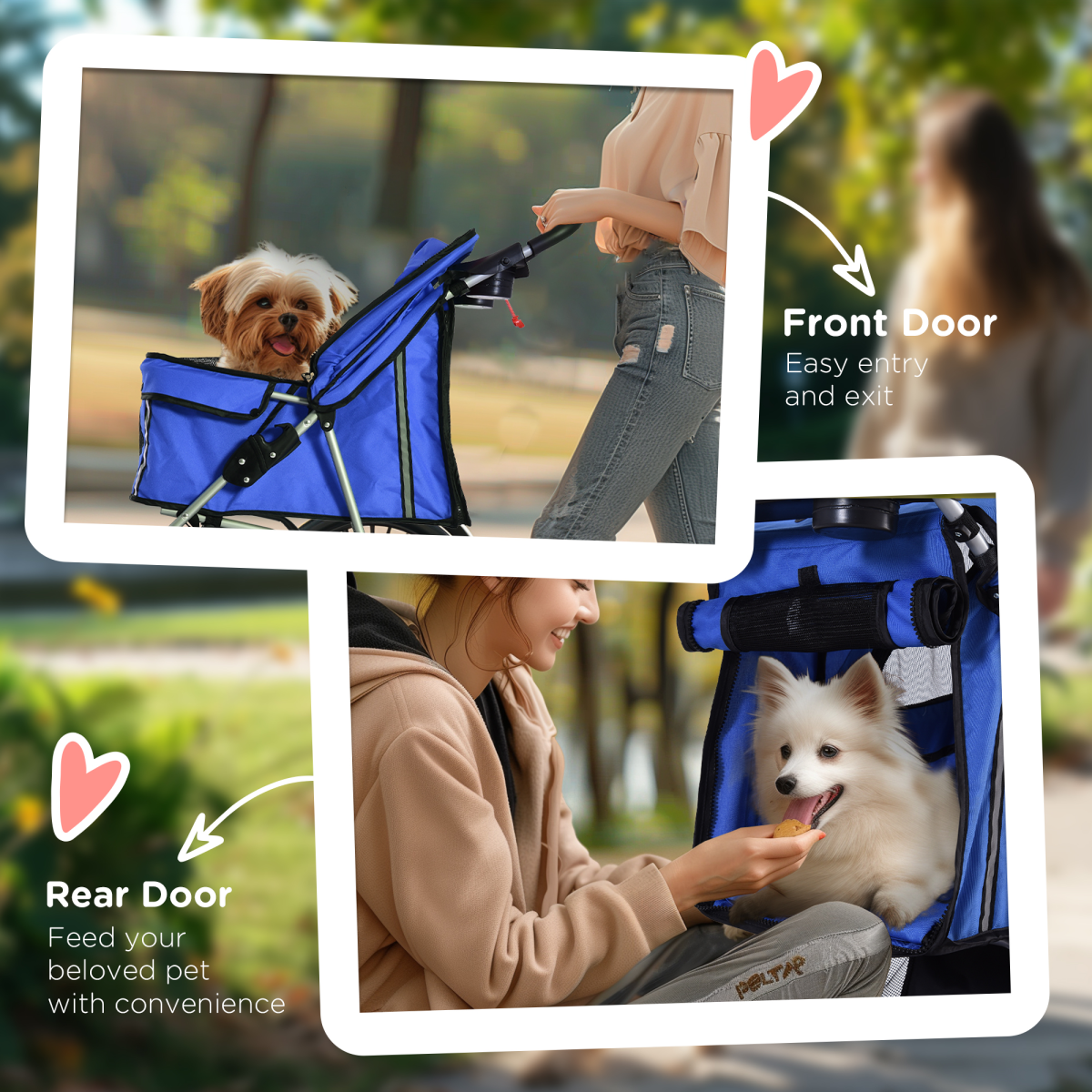 4-Wheel Pet Stroller for Small Dogs & Cats - Foldable, Leash Inside, Mesh Windows