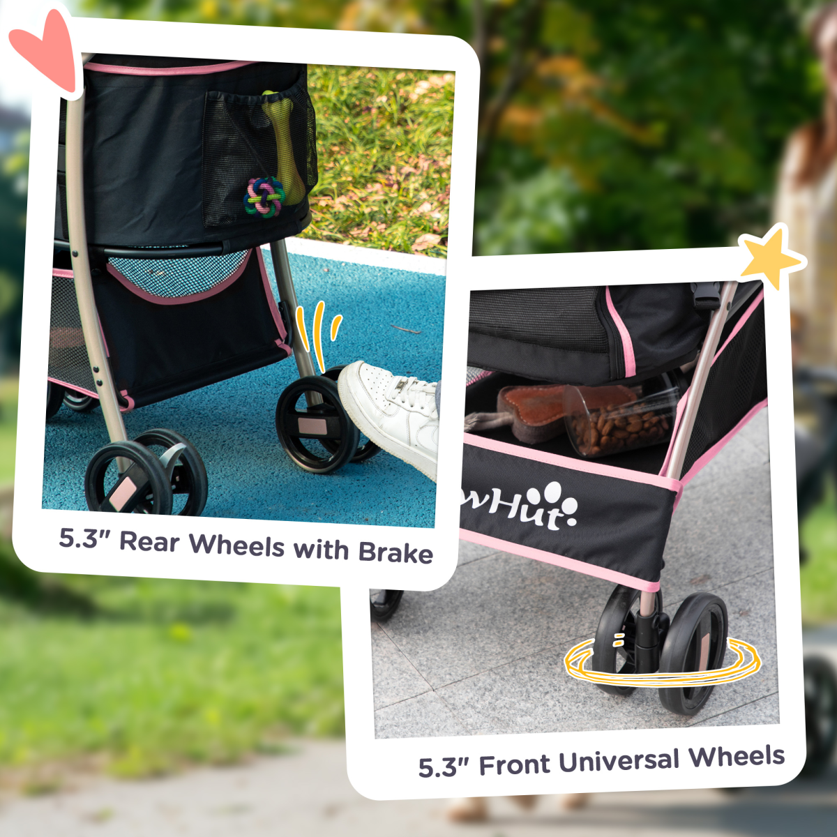 PawHut 3-in-1 Pet Stroller with Detachable Carriage - Pink