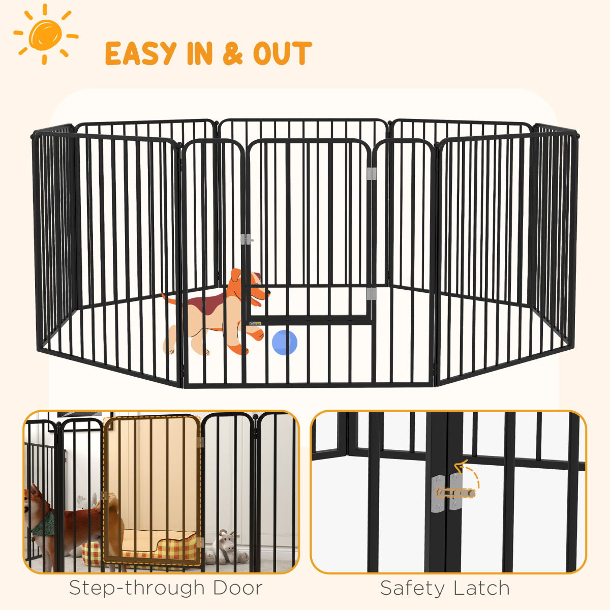PawHut 80cm 8-Panel Heavy-Duty Dog Playpen for Small & Medium Dogs
