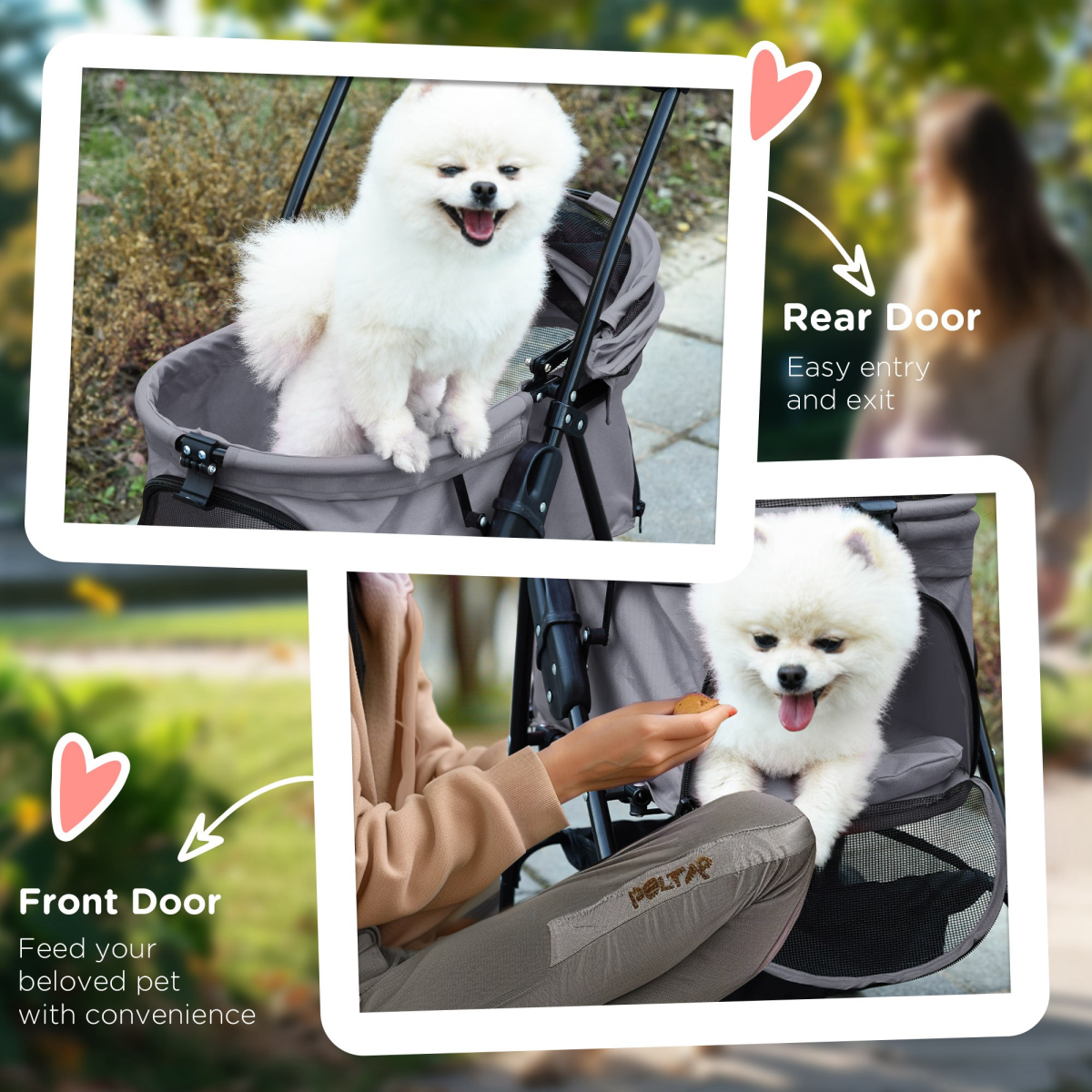 No-Zip Foldable Pet Stroller with Brake Basket, 360° Wheels, Adjustable Canopy