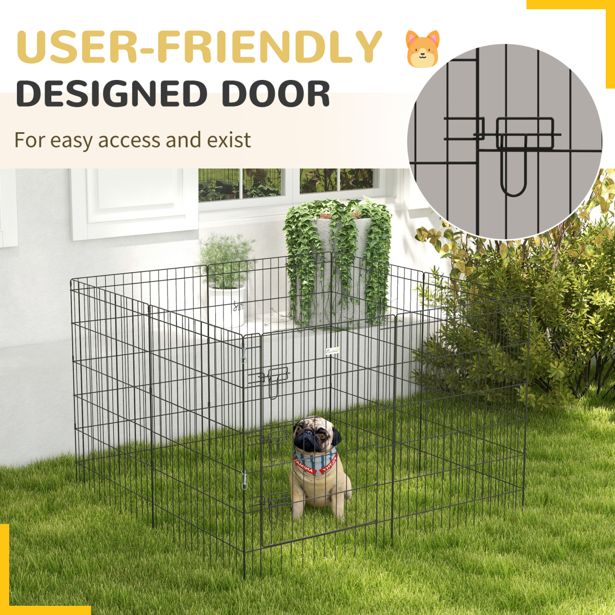 PawHut 8-Panel DIY Dog Pen with Secure Door, Indoor/Outdoor, 91cm High