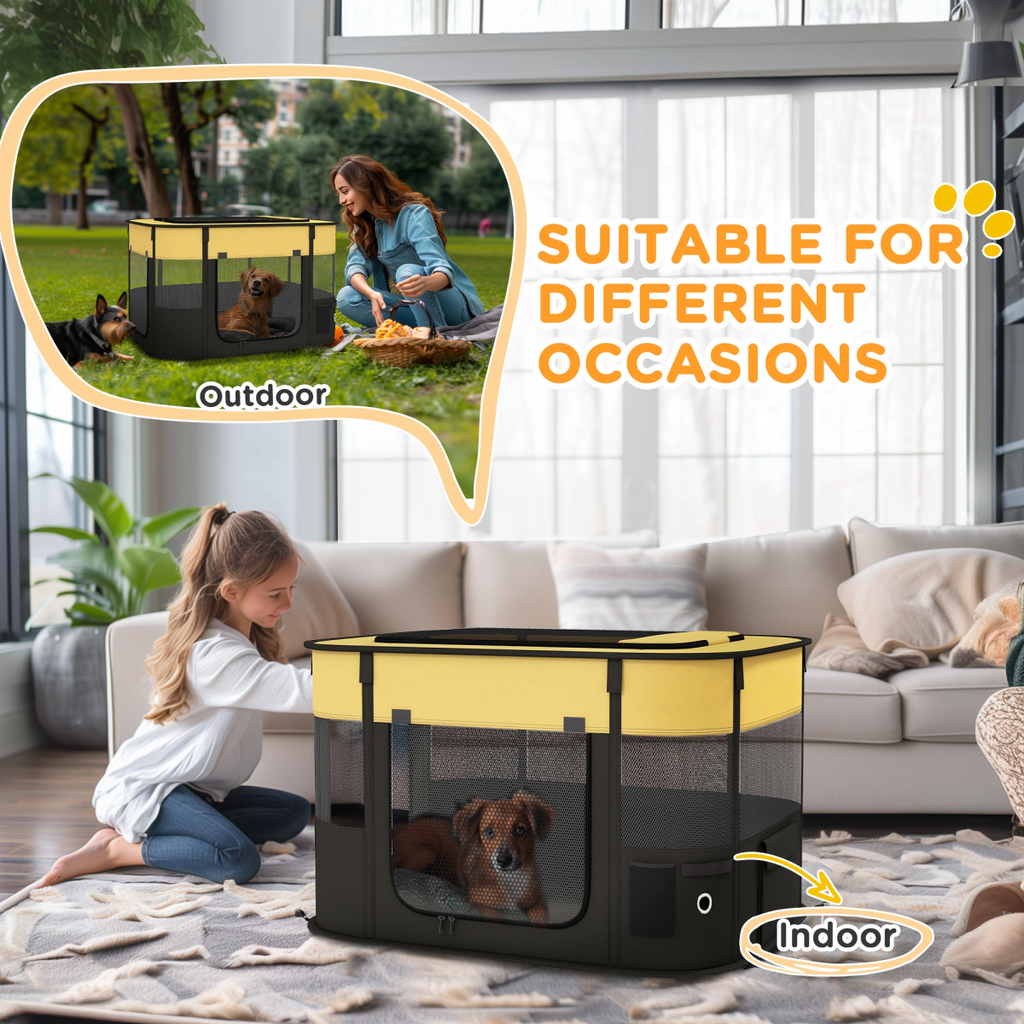 PawHut Portable Multi-Pet Play Pen for Small Animals - Yellow