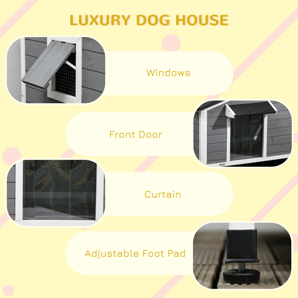 Large Outdoor Fir Wood Dog Kennel 109x79x72 cm - Grey