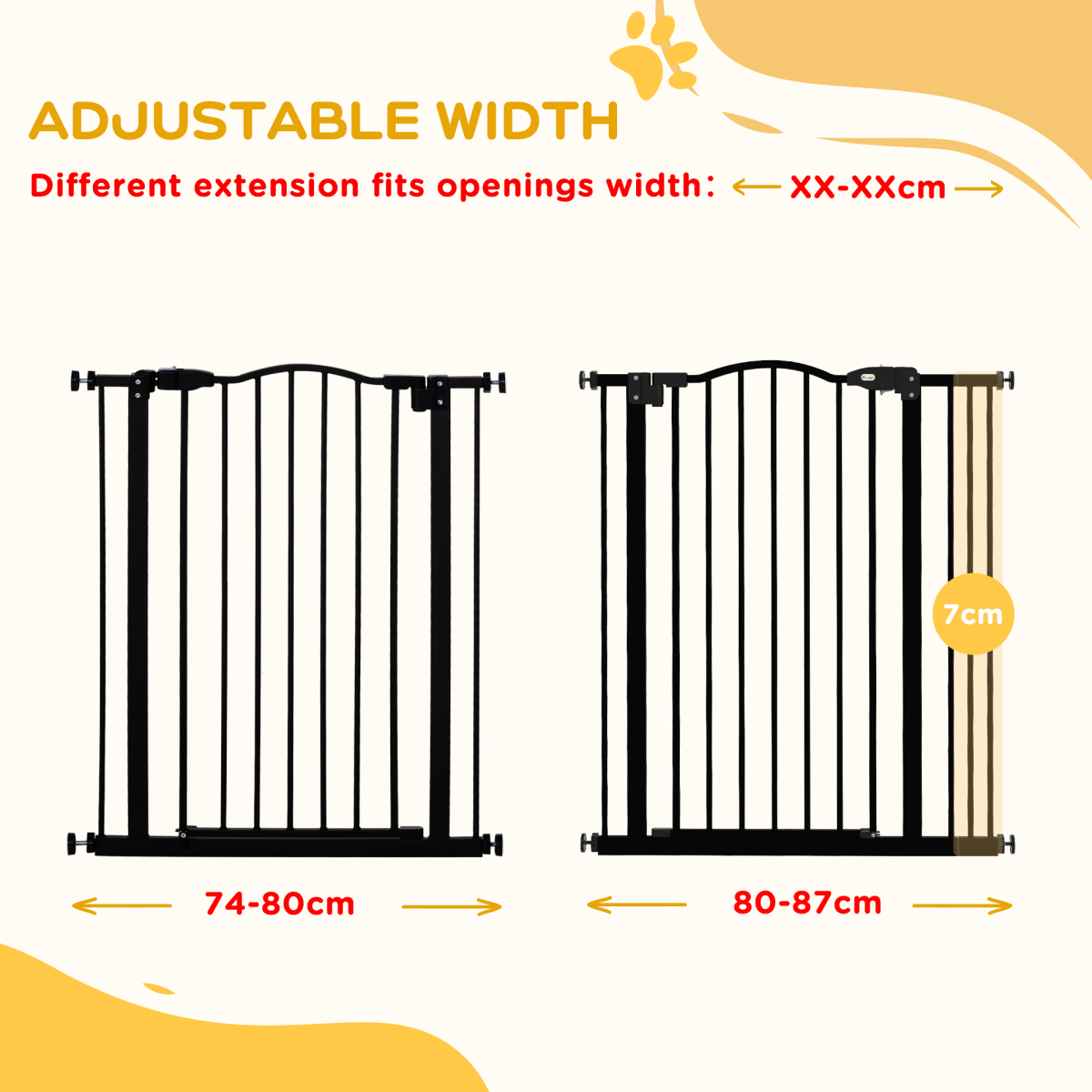 PawHut 74-87cm Metal Pet Gate with Auto-Close Door and Double Lock - Black