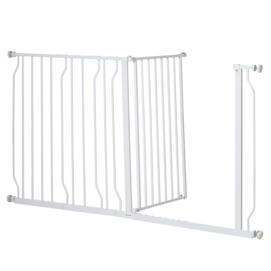 White Adjustable Pet Safety Gate - Metal Dog Barrier for Doorways