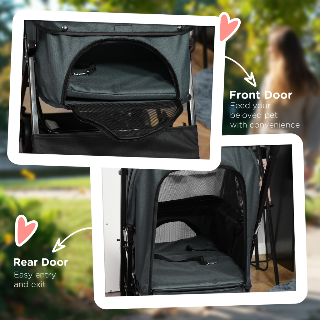PawHut Foldable Pet Stroller with Reversible Handle - Grey