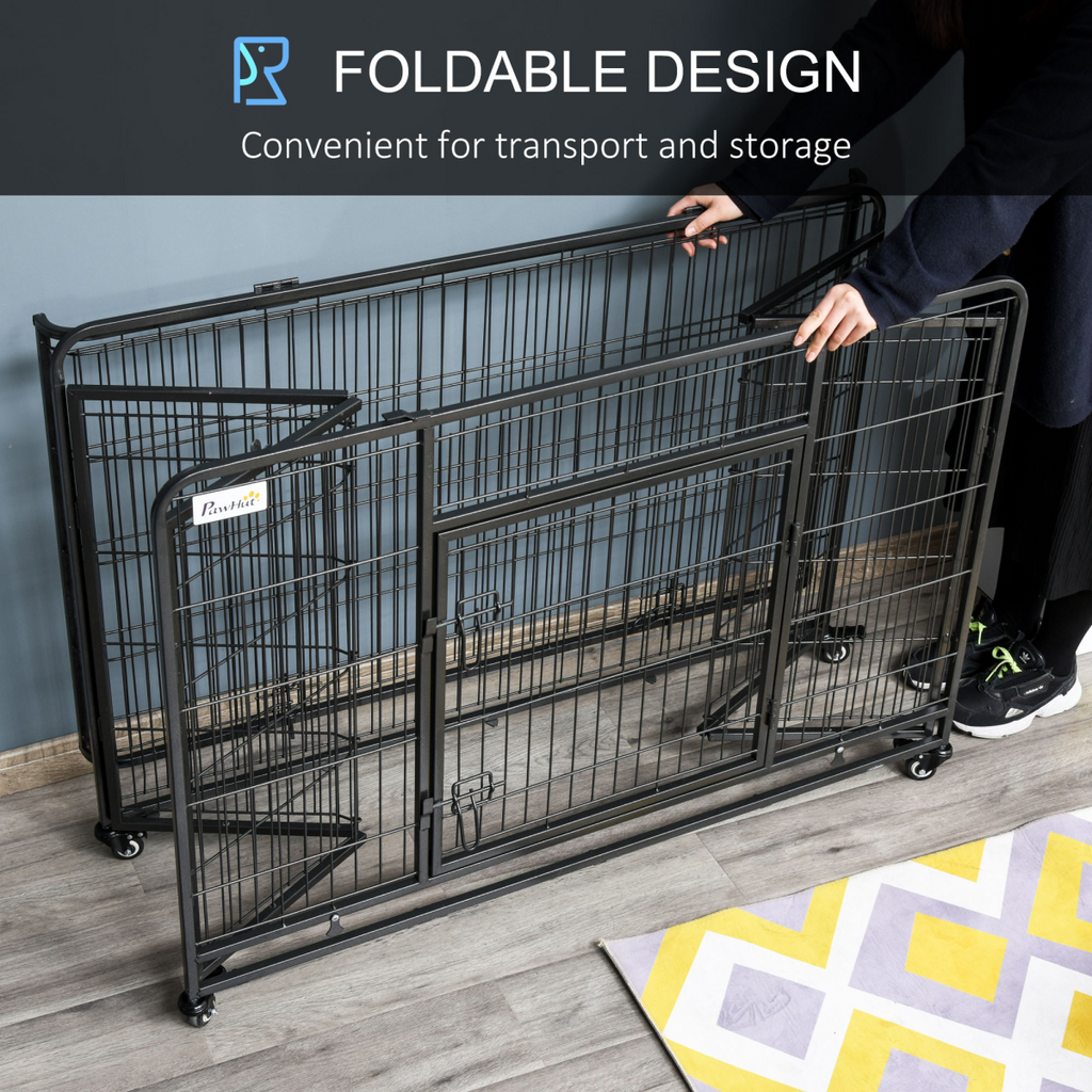 81x125cm Pawhut Metal Dog Cage with Locking Door and Wheels Extra Large