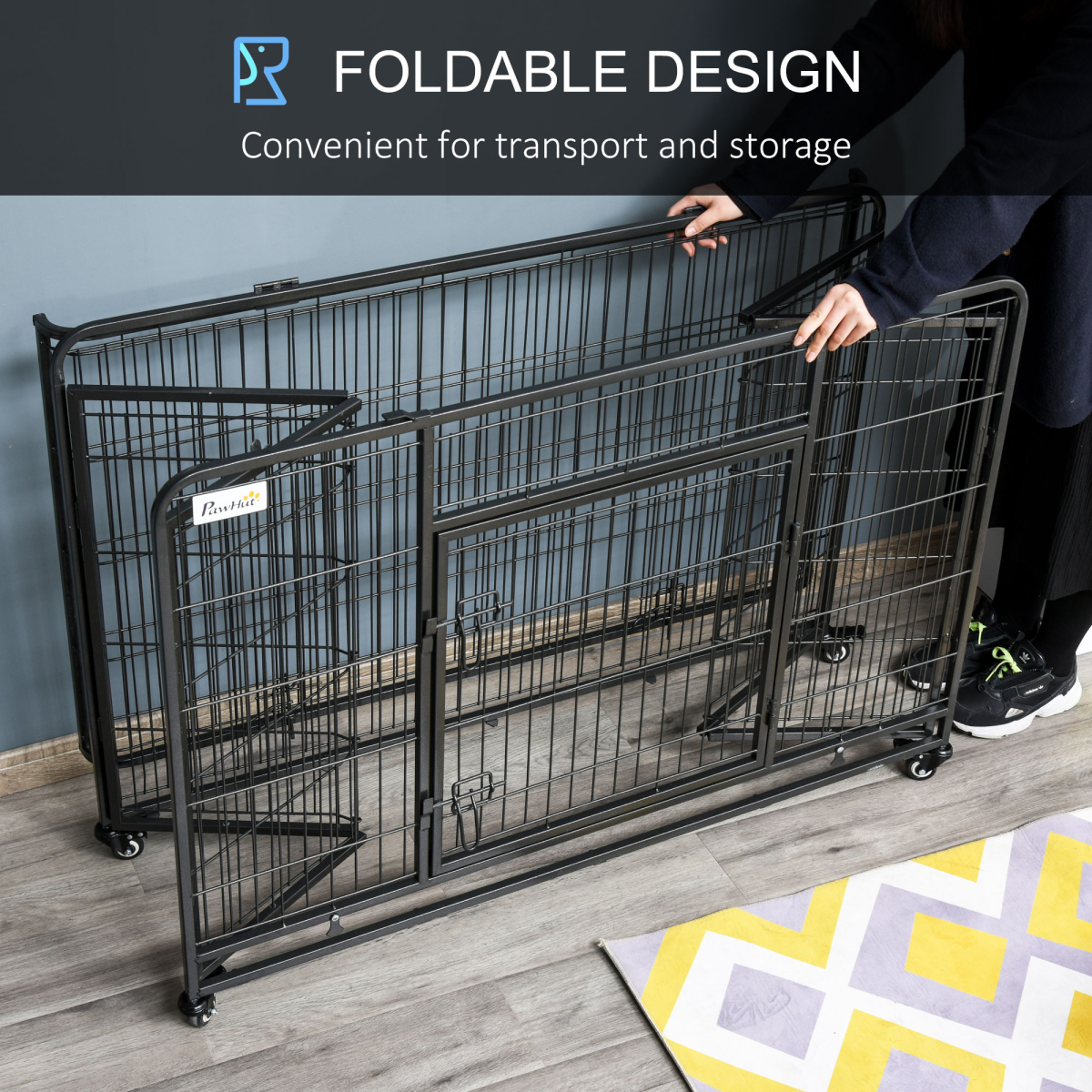 81x125cm Pawhut Metal Dog Cage with Locking Door and Wheels Extra Large