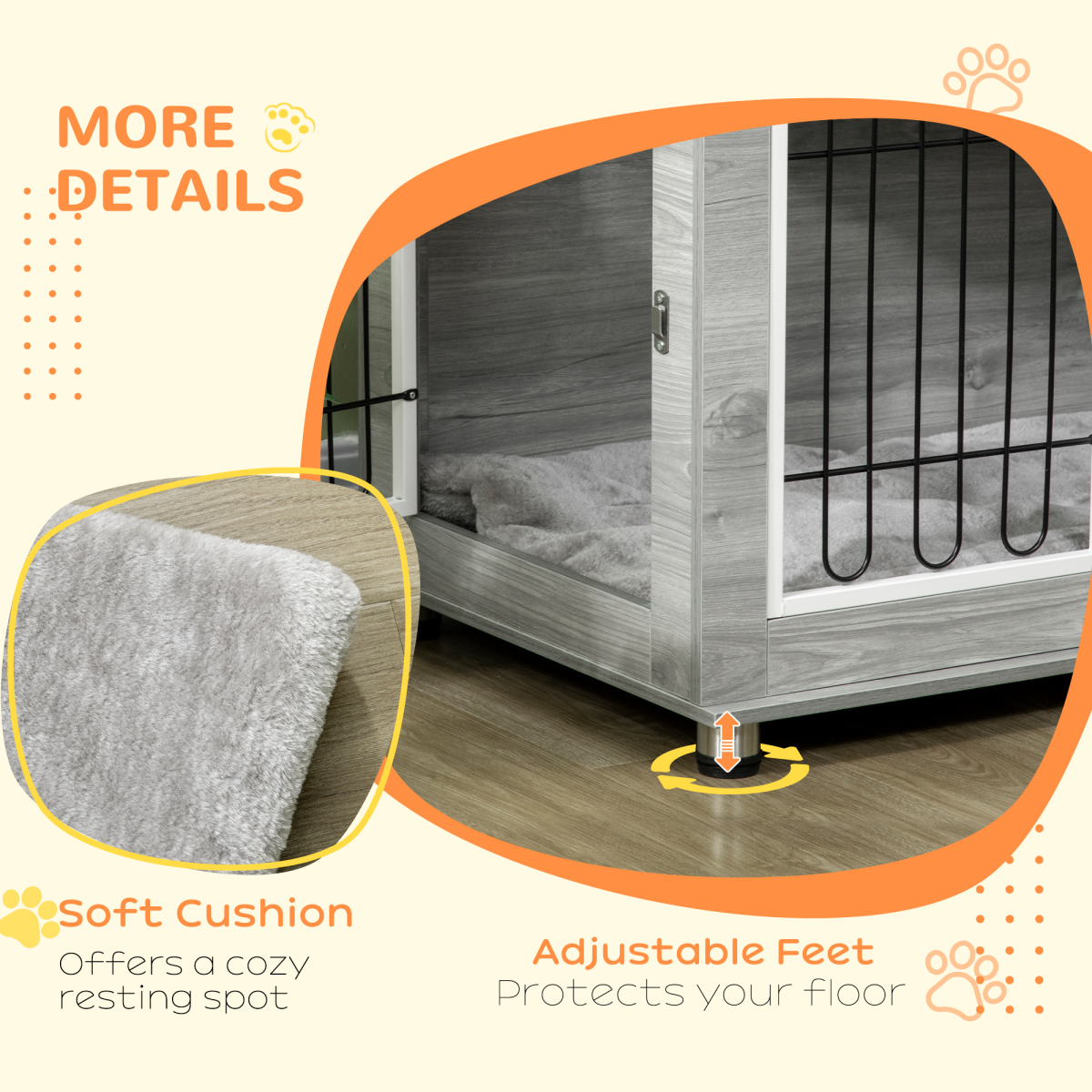 PawHut Dog Crate End Table with Soft Cushion and Double Doors