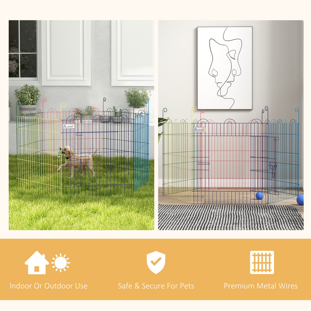 PawHut 6-Panel Pet Playpen with Door - Hexagon/Square Config, Multicolor
