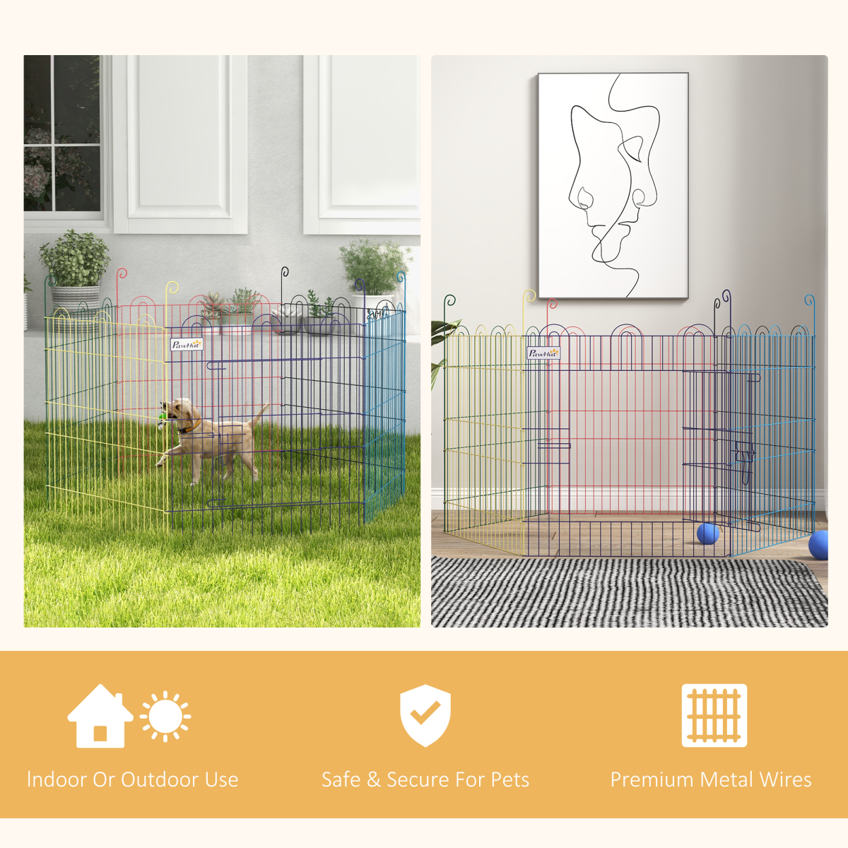 PawHut 6-Panel Pet Playpen with Door - Hexagon/Square Config, Multicolor