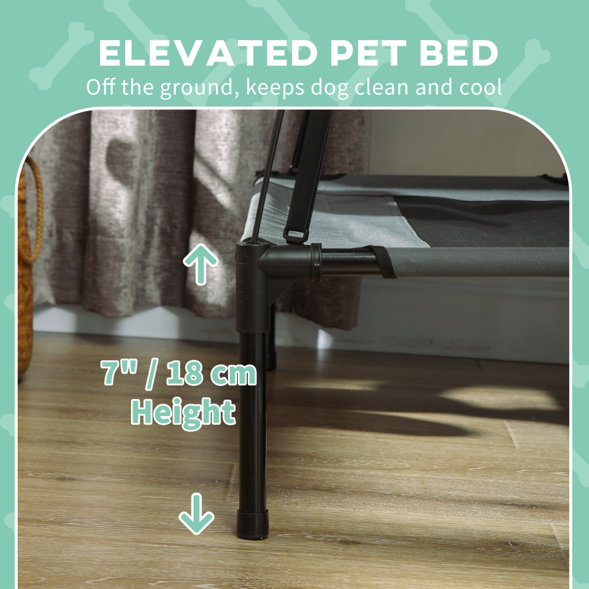 76cm Outdoor Elevated Dog Bed with Canopy - Cooling, UV Protection, Grey Pawhut