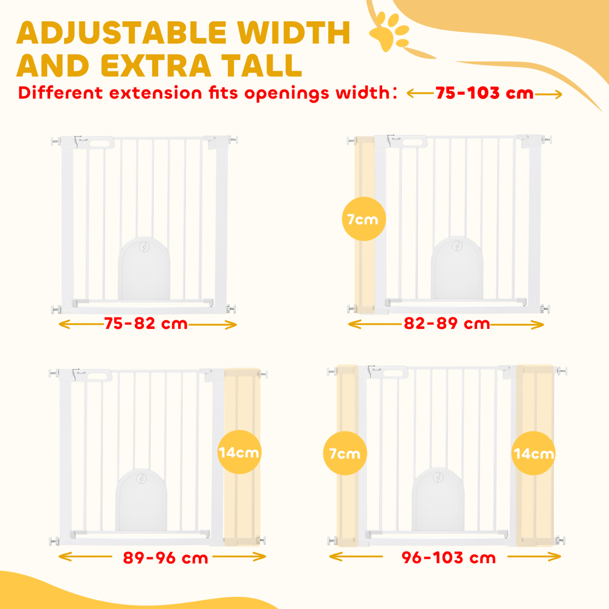 75-103 cm Pet Safety Gate - Pressure Fit Stair with Small Door Double Lock