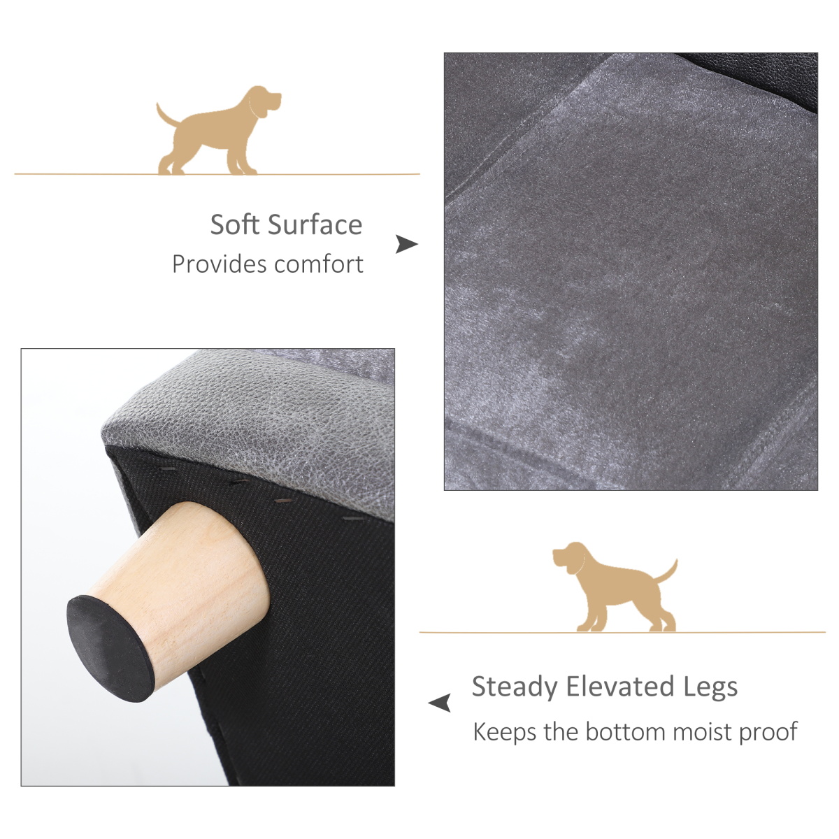 Grey Dog Sofa Bed for Small Dogs - Soft Padded Comfort