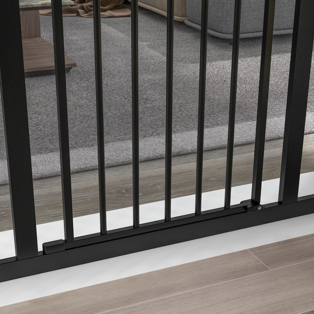 PawHut Adjustable 74-100cm Metal Pet Gate with Auto-Close, Black