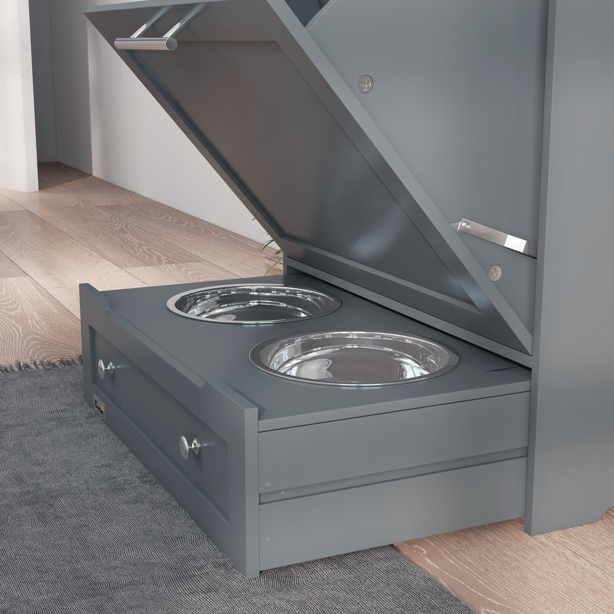 PawHut Pet Feeder Station with Storage Cabinet and Dual Bowls