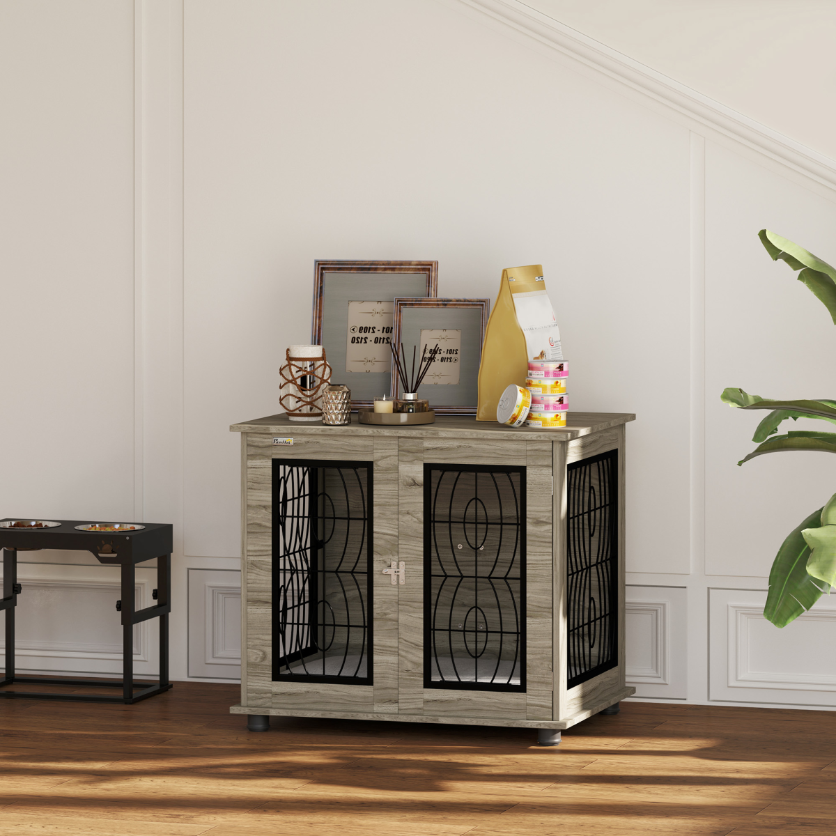 PawHut Multi-Function Dog Crate End Table with Cushioned Bed