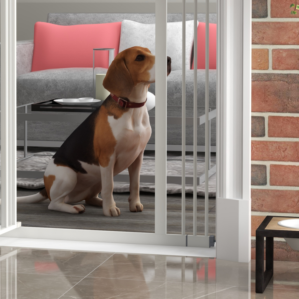 PawHut Adjustable Metal Pet Gate 74-100cm with Auto-Close Door - White