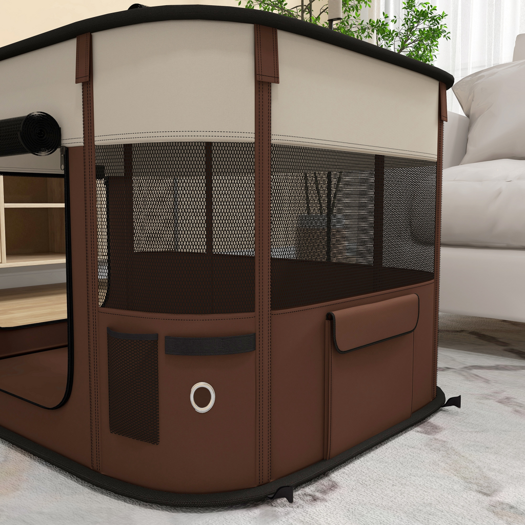 PawHut Portable Foldable Pet Playpen for Small Animals - Brown