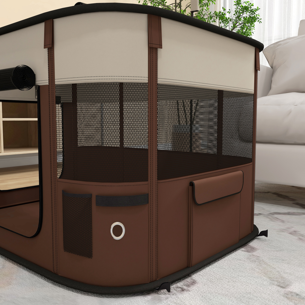 PawHut Portable Foldable Pet Playpen for Small Animals - Brown