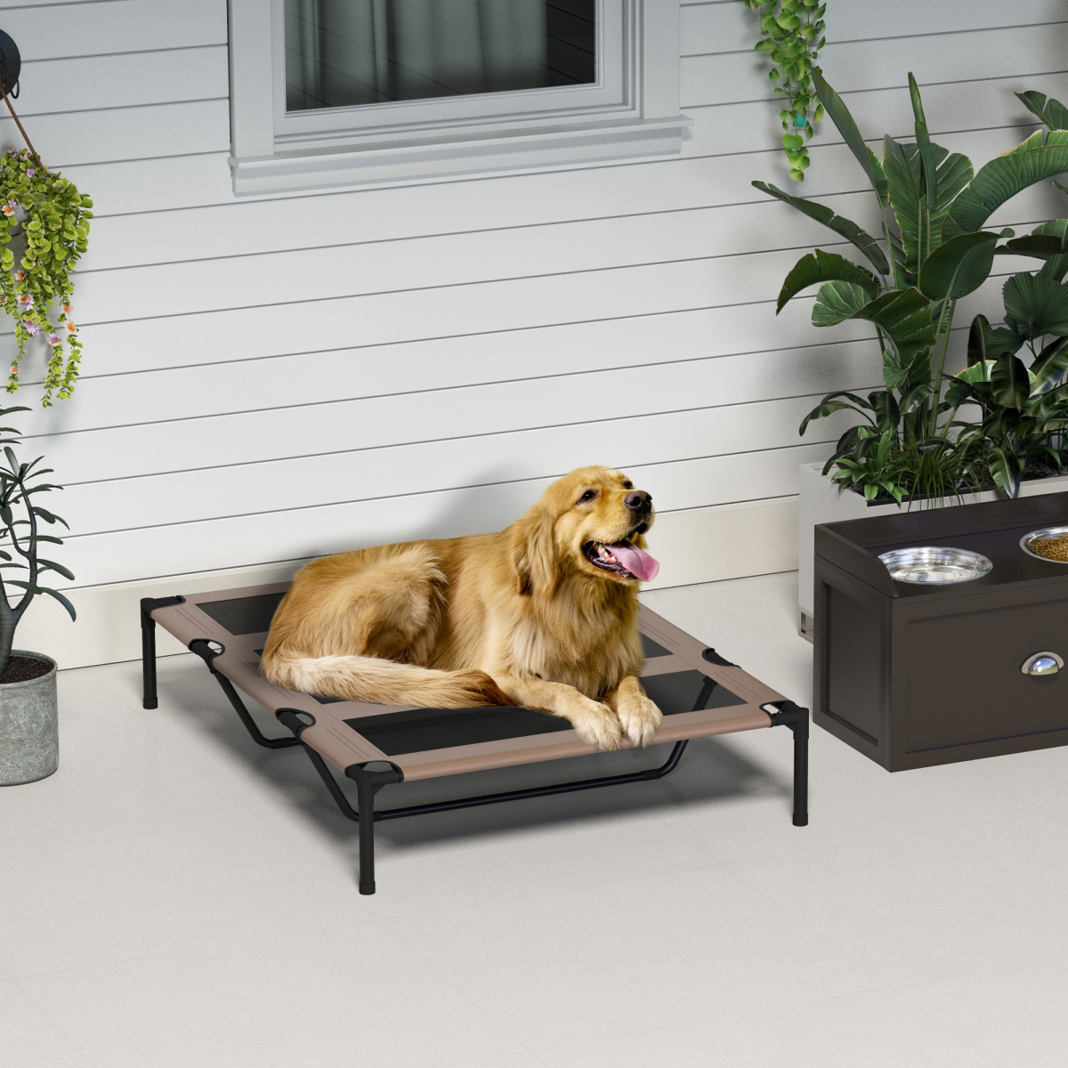 Cooling Elevated Dog Bed - Portable Raised Pet Cot for Indoor & Outdoor - Brown