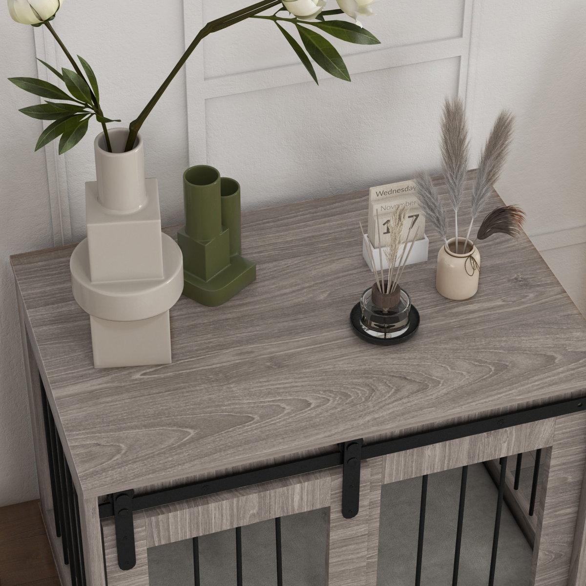 PawHut Dog Crate Furniture with Removable Cushion and Side Table