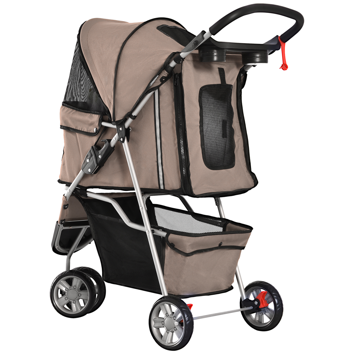 Pawhut 3-Wheel Pet Stroller Carrier for Cats & Puppies, Brown