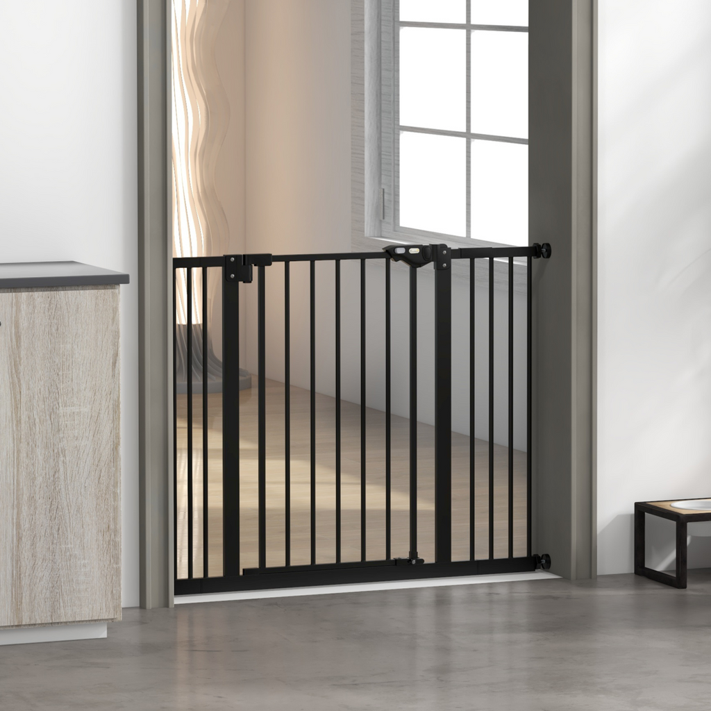 PawHut Adjustable Safety Gate with 2 Extensions, Auto-Close, Black