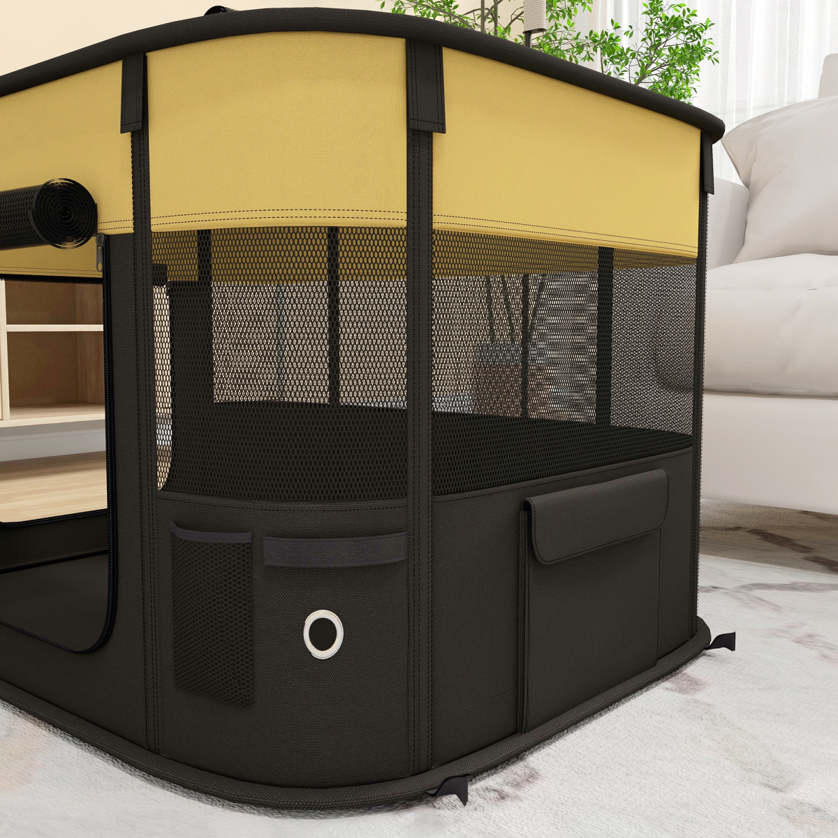 PawHut Portable Multi-Pet Play Pen for Small Animals - Yellow