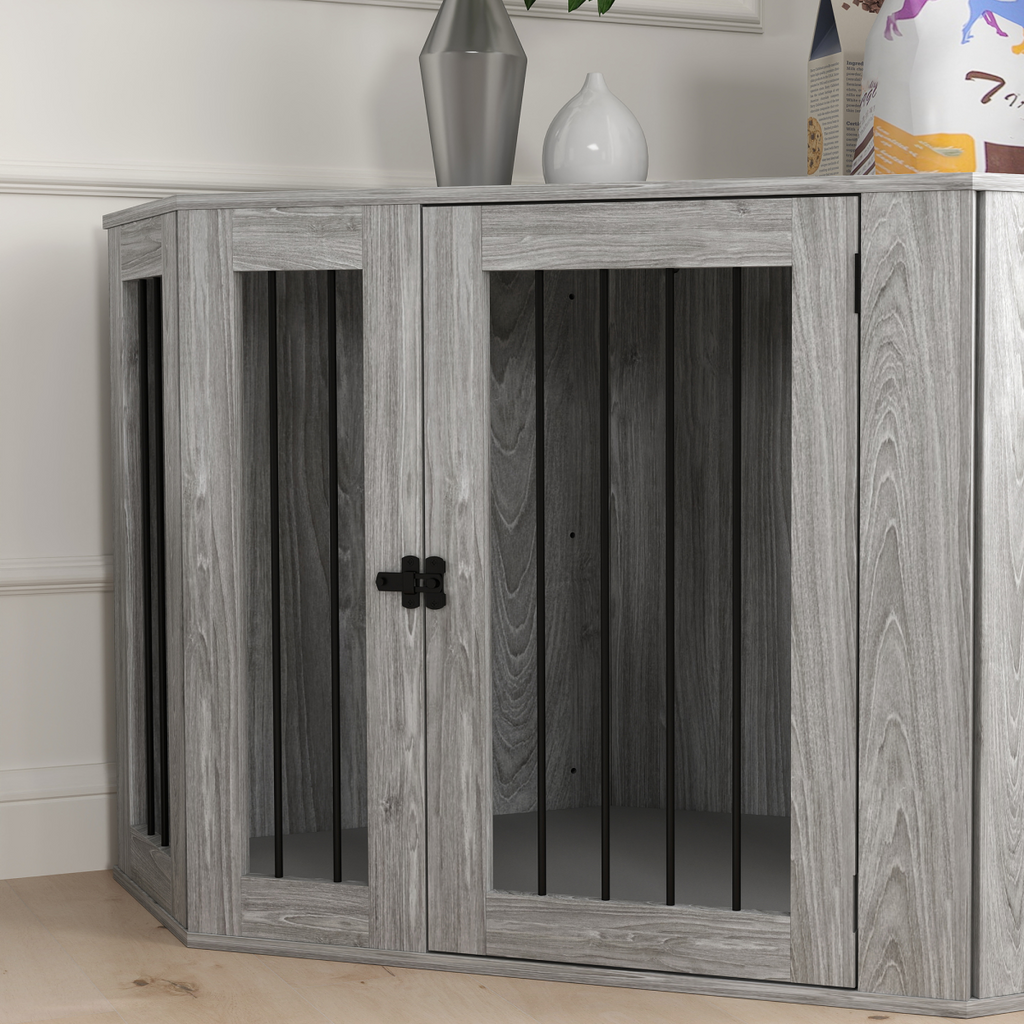 PawHut Large Dog Crate Furniture with Cushion & Door - Grey