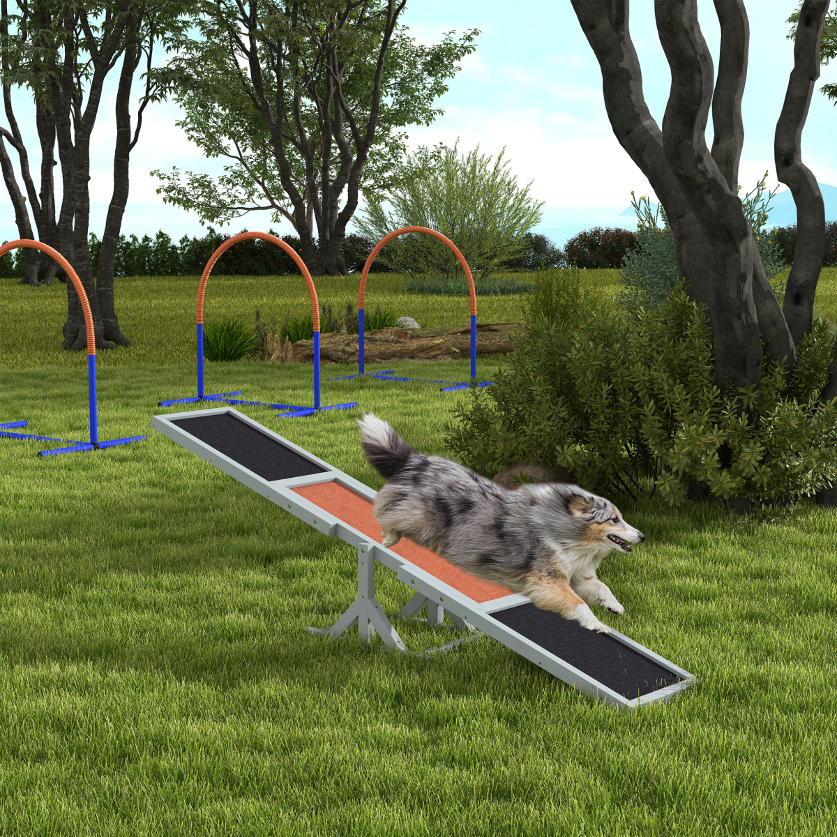 PawHut Large Wooden Pet Seesaw with Anti-Slip Surface 180x30x30 cm