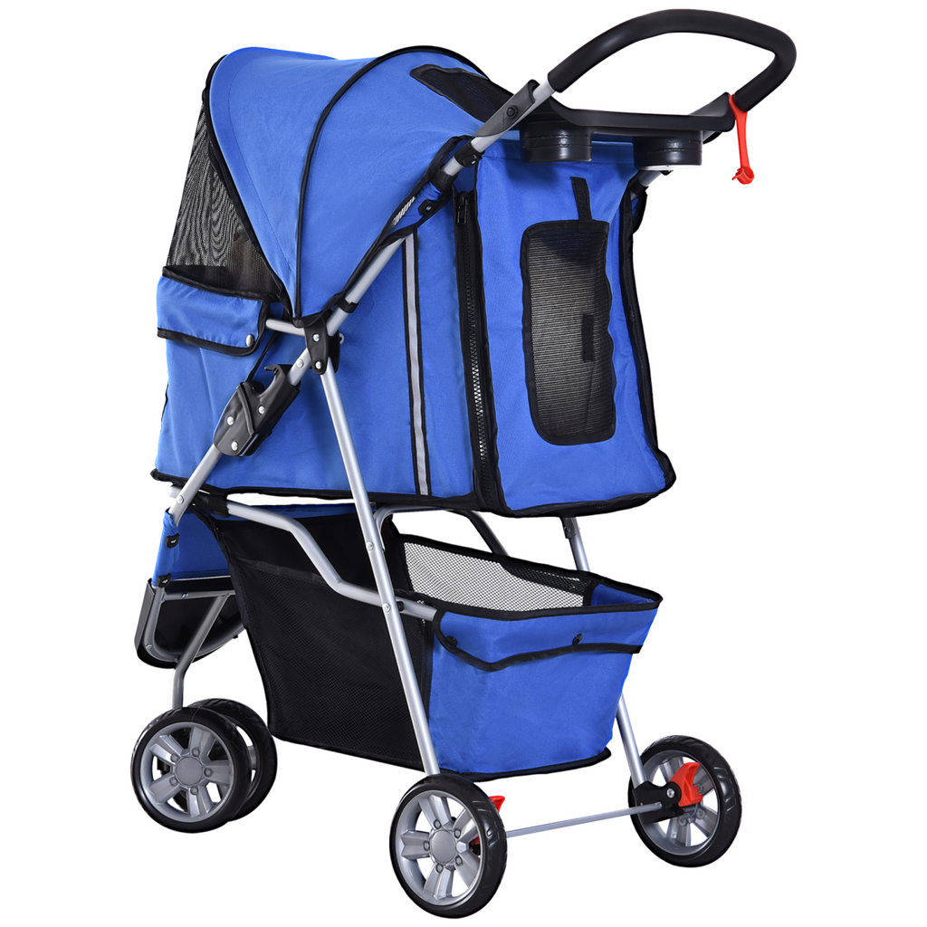 Pet Stroller Pushchair Carrier, 3-Wheel Blue Pawhut for Cats & Small Dogs