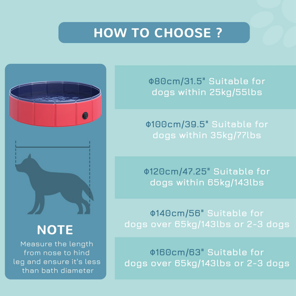Red Pawhut Foldable Pet Paddling Pool, 80cm Diameter, Indoor/Outdoor