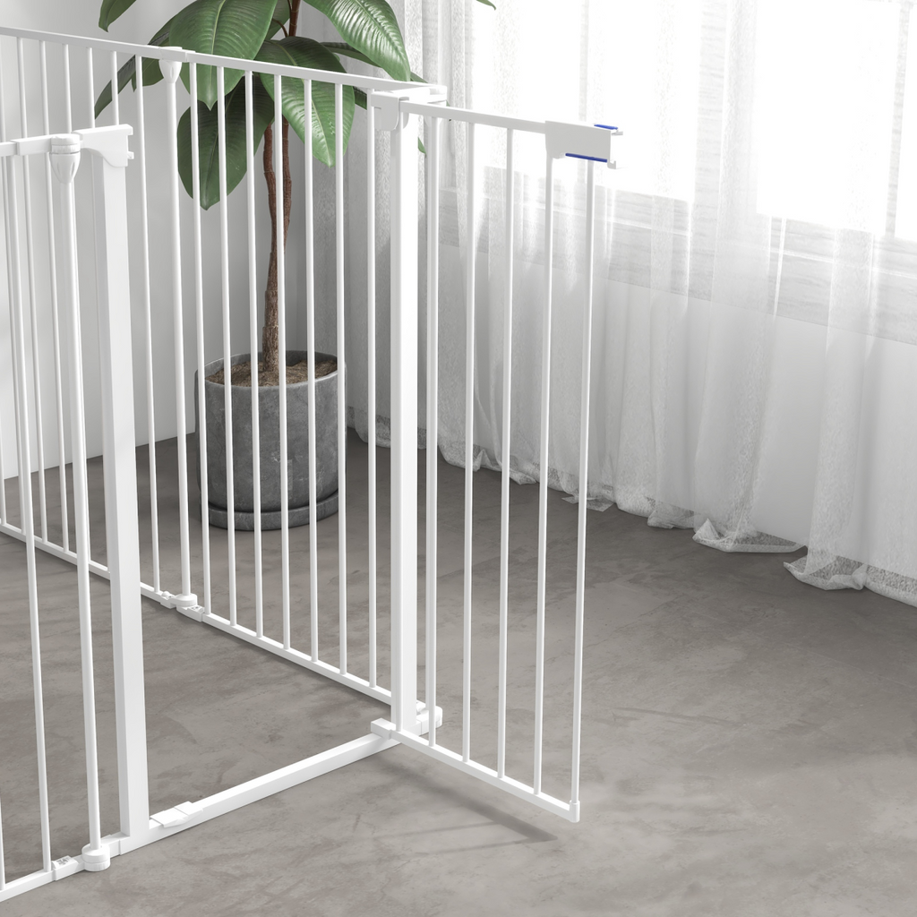 PawHut 2-in-1 Dog Pen & Safety Gate, 6-Panel, Foldable, 90cm White
