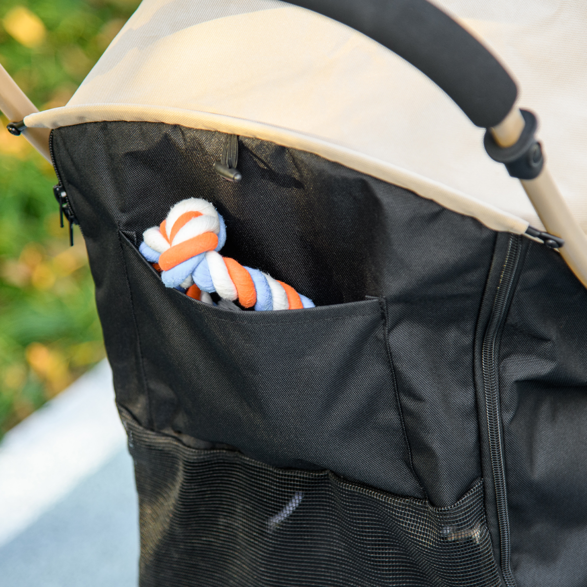 PawHut XS/S Dog Stroller with Rain Cover - Khaki, Adjustable Canopy