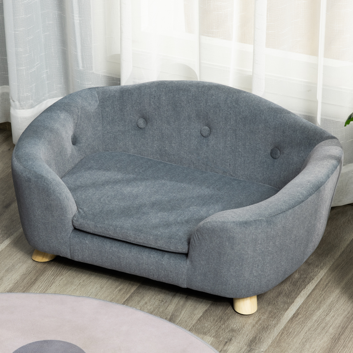Pawhut Small Dog Sofa - Short Plush, 70x47x30 cm, Grey